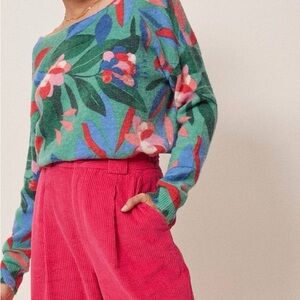 Grace and Mila Wool and Alpaca Floral Green Sweater